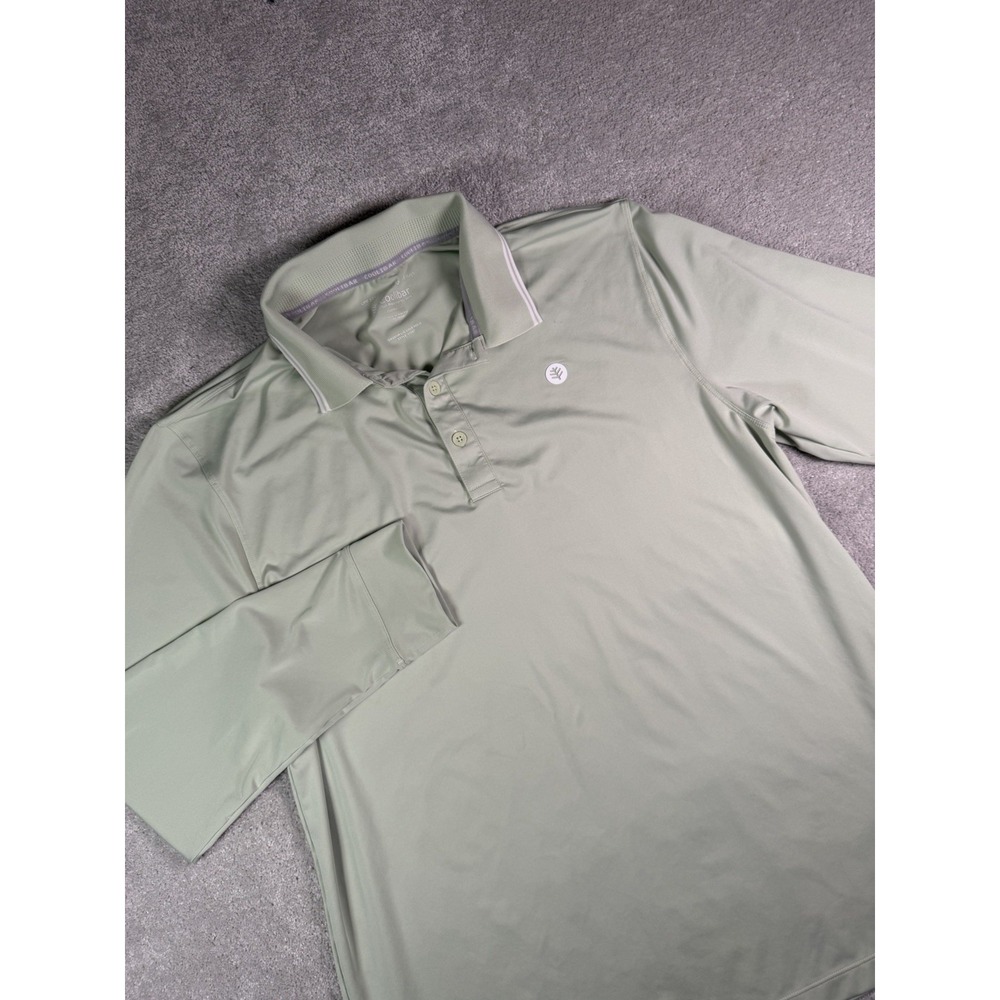 Coolibar Erodym Men's Golf Polo L/S Shirt L Seafoam Green UPF 50+ Sun Protection